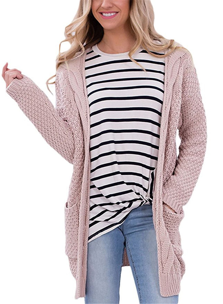 Damer bekväm stickad cardigan med fickor och flätmönster Eva Jonsson-Eva Jonsson