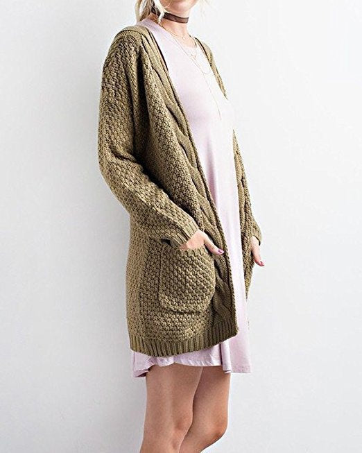 Damer bekväm stickad cardigan med fickor och flätmönster Eva Jonsson-Eva Jonsson