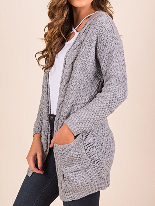 Damer bekväm stickad cardigan med fickor och flätmönster Eva Jonsson-Eva Jonsson