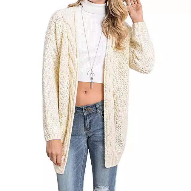 Damer bekväm stickad cardigan med fickor och flätmönster Eva Jonsson-Eva Jonsson