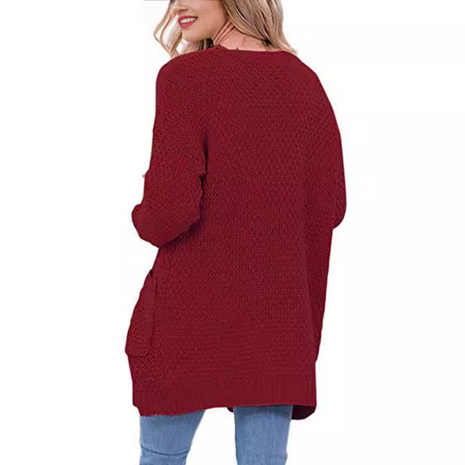 Damer bekväm stickad cardigan med fickor och flätmönster Eva Jonsson-Eva Jonsson