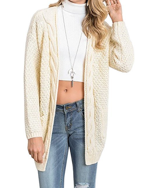 Damer bekväm stickad cardigan med fickor och flätmönster Eva Jonsson-Eva Jonsson