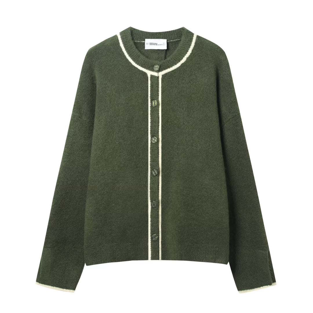 Damer bekväm stickad cardigan med kontrasterande detaljer Mirla-Eva Jonsson