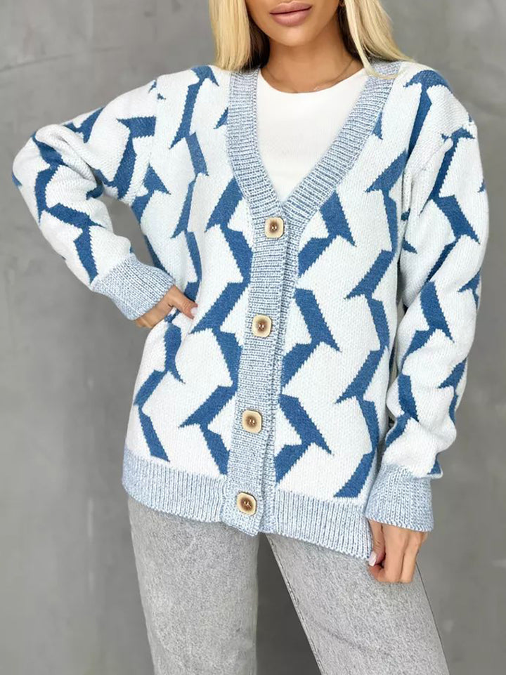Damer bekväm stickad cardigan med modern blixtdesign och knäppning Mirla-Eva Jonsson