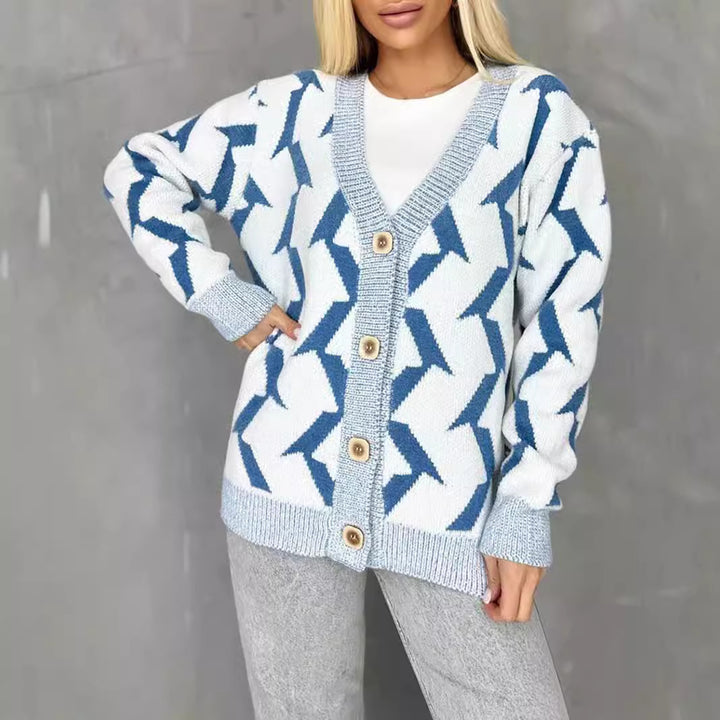 Damer bekväm stickad cardigan med modern blixtdesign och knäppning Mirla-Eva Jonsson