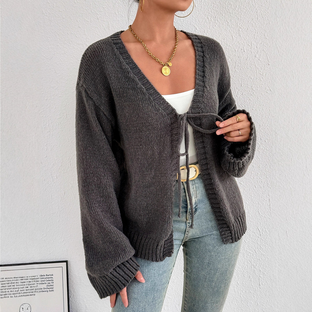Damer bekväm stickad cardigan med modern knytning Mirla-Eva Jonsson