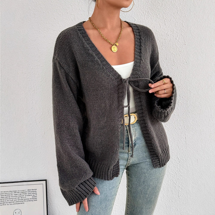 Damer bekväm stickad cardigan med modern knytning Mirla-Eva Jonsson
