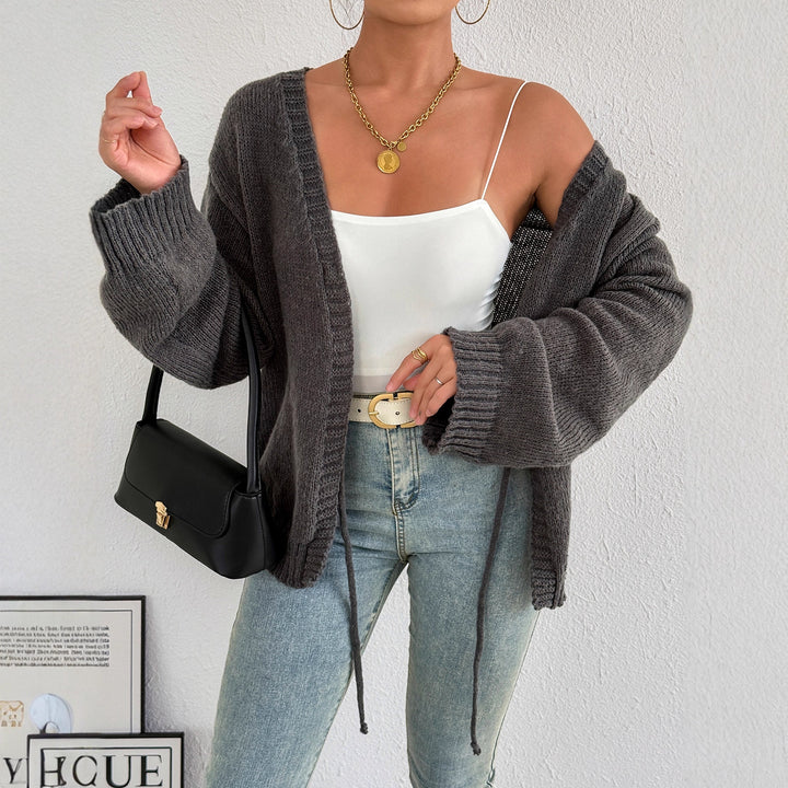 Damer bekväm stickad cardigan med modern knytning Mirla-Eva Jonsson