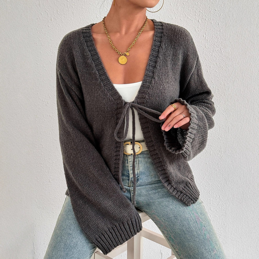 Damer bekväm stickad cardigan med modern knytning Mirla-Eva Jonsson