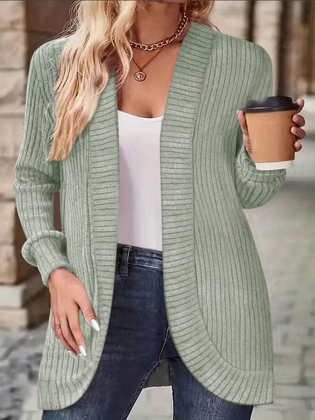 Damer bekväm stickad cardigan med modernt ribbmönster Mirla-Eva Jonsson