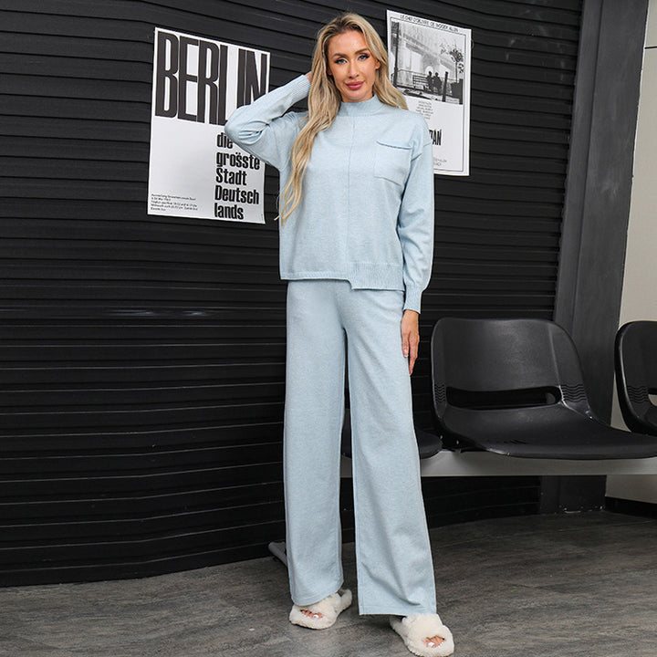 Damer bekväm stickad lounge-set med hög krage och lös passform Mirla-Eva Jonsson