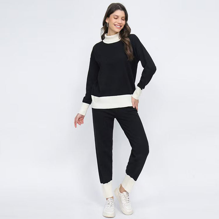 Damer bekväm stickad loungewear-set med hög krage och elastiska muddar Mirla-Eva Jonsson