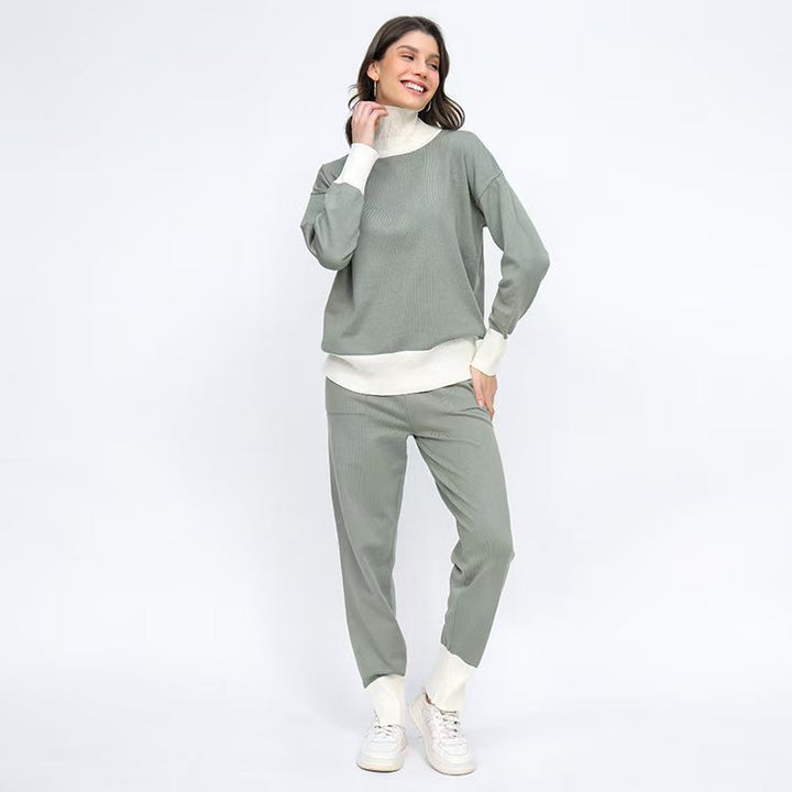 Damer bekväm stickad loungewear-set med hög krage och elastiska muddar Mirla-Eva Jonsson