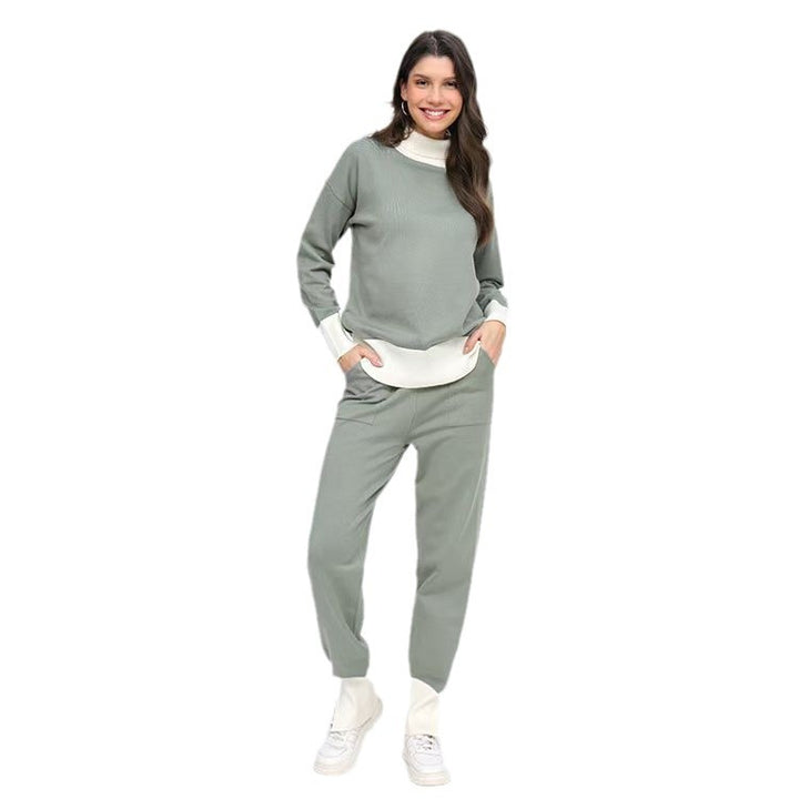 Damer bekväm stickad loungewear-set med hög krage och elastiska muddar Mirla-Eva Jonsson