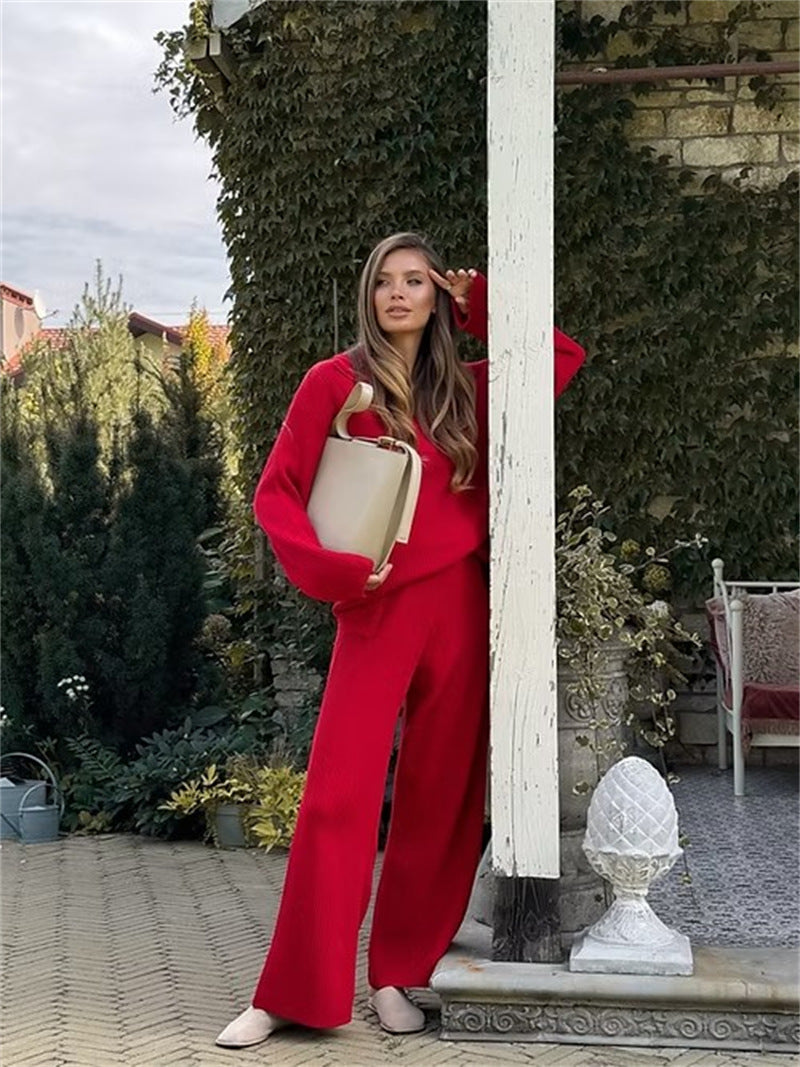 Damer bekväm stickad loungewear-set med huva och vid ben Mirla-Eva Jonsson