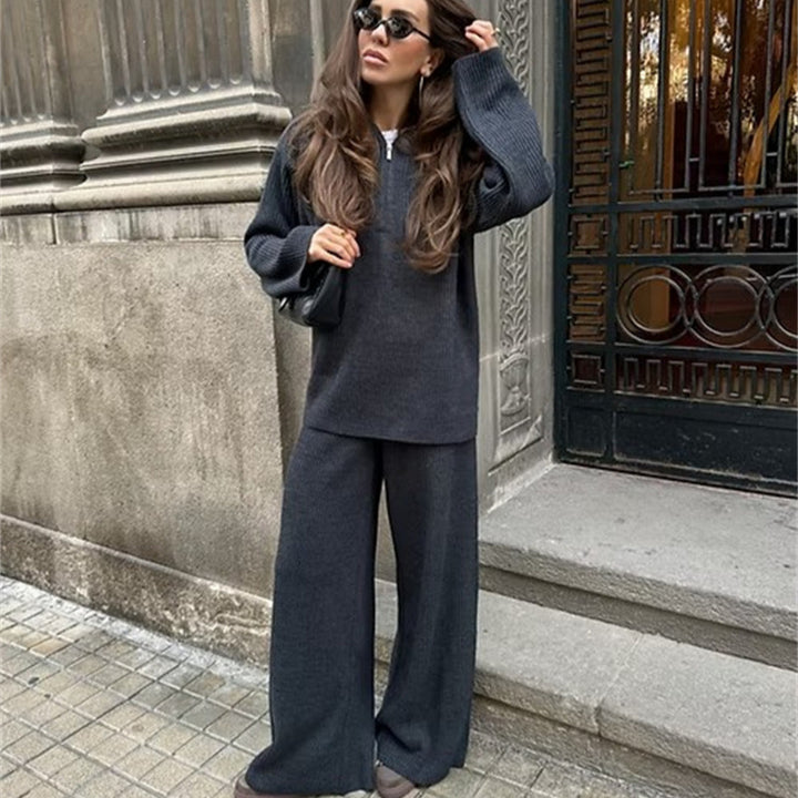 Damer bekväm stickad loungewear-set med huva och vid ben Mirla-Eva Jonsson