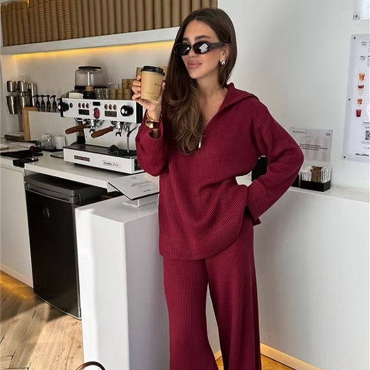 Damer bekväm stickad loungewear-set med huva och vid ben Mirla-Eva Jonsson