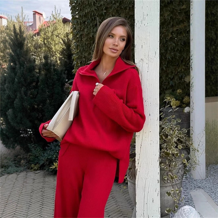 Damer bekväm stickad loungewear-set med huva och vid ben Mirla-Eva Jonsson