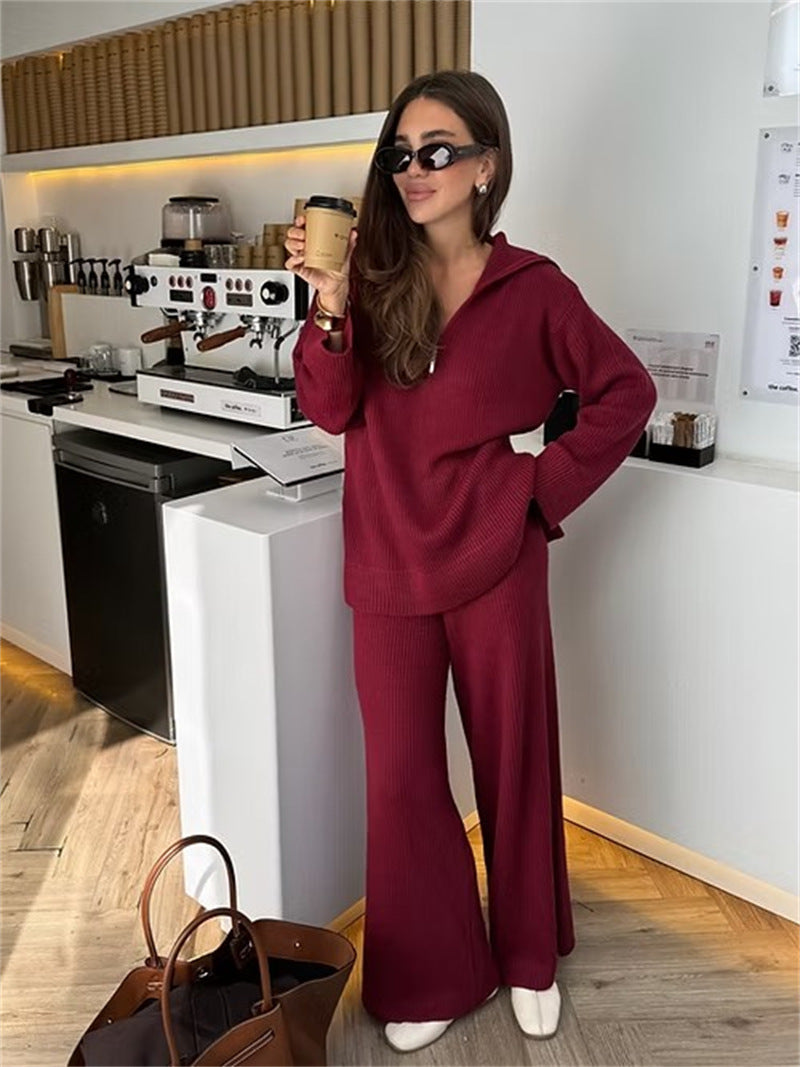 Damer bekväm stickad loungewear-set med huva och vid ben Mirla-Eva Jonsson