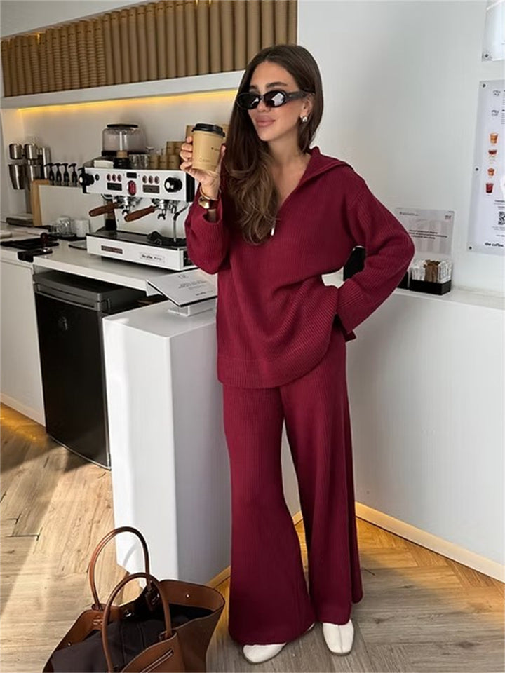 Damer bekväm stickad loungewear-set med huva och vid ben Mirla-Eva Jonsson