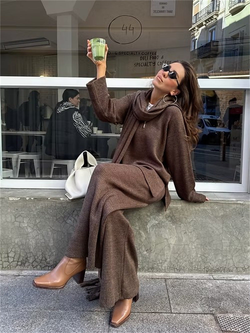 Damer bekväm stickad loungewear-set med huva och vid ben Mirla-Eva Jonsson