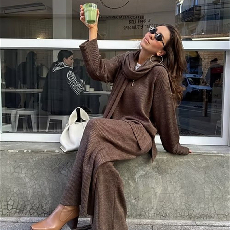 Damer bekväm stickad loungewear-set med huva och vid ben Mirla-Eva Jonsson