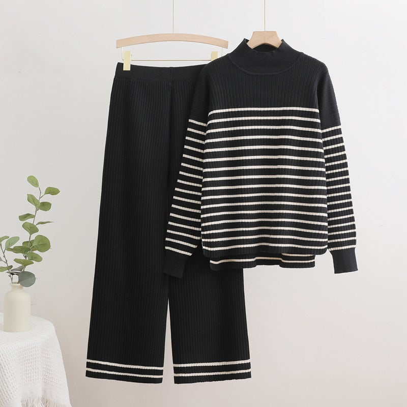 Damer bekväm stickad loungewear-set med tvärgående randiga detaljer Mirla-Eva Jonsson