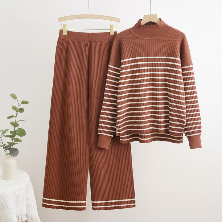 Damer bekväm stickad loungewear-set med tvärgående randiga detaljer Mirla-Eva Jonsson