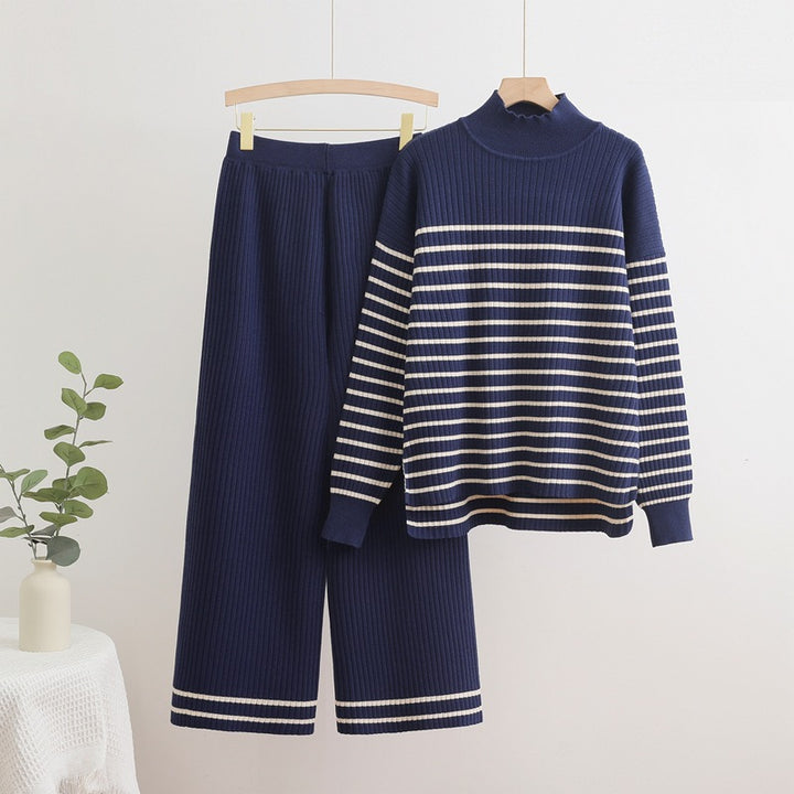 Damer bekväm stickad loungewear-set med tvärgående randiga detaljer Mirla-Eva Jonsson