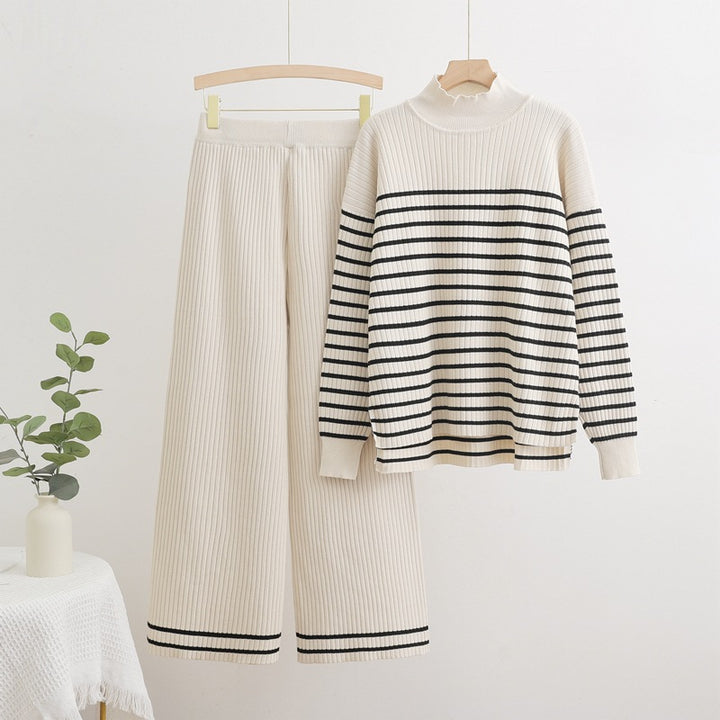 Damer bekväm stickad loungewear-set med tvärgående randiga detaljer Mirla-Eva Jonsson
