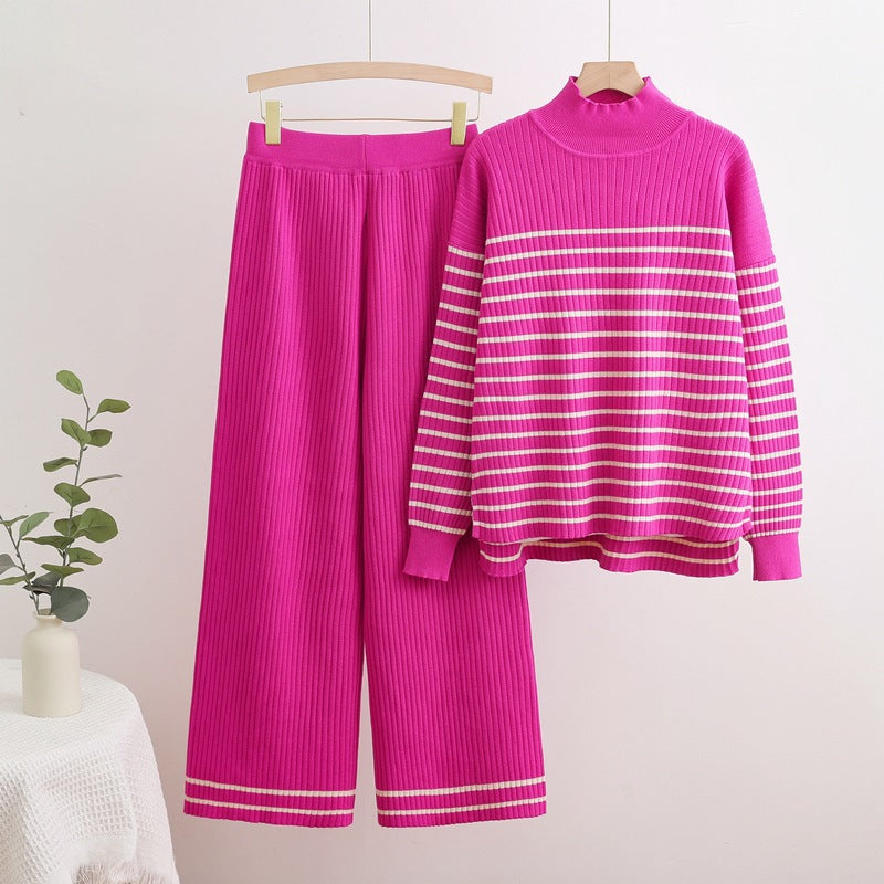Damer bekväm stickad loungewear-set med tvärgående randiga detaljer Mirla-Eva Jonsson