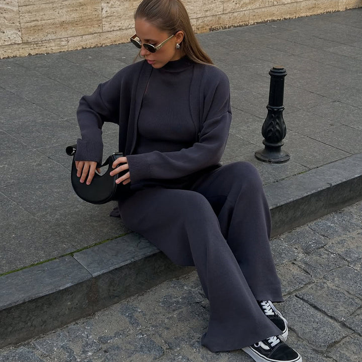 Damer bekväm stickad överdragsdräkt med cardigan Mirla-Eva Jonsson