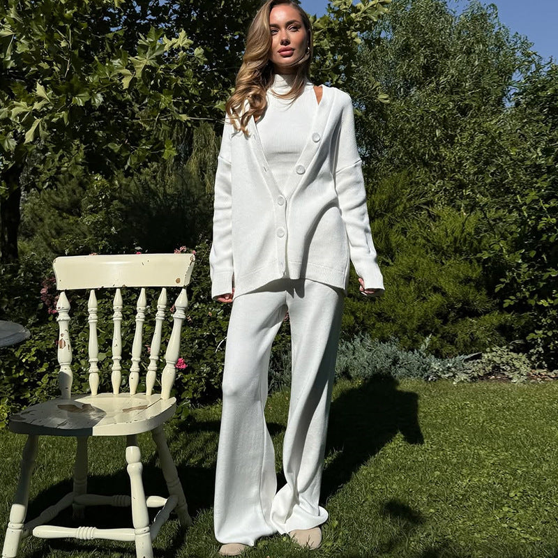 Damer bekväm stickad överdragsdräkt med cardigan Mirla-Eva Jonsson