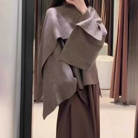 Damer bekväm stickad poncho med raffinerade draperingar Mirla-Eva Jonsson