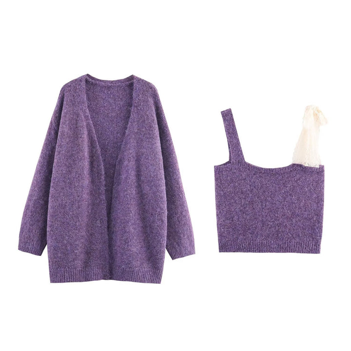 Damer bekväm stickad set med mjuk cardigan och topp Mirla-Eva Jonsson