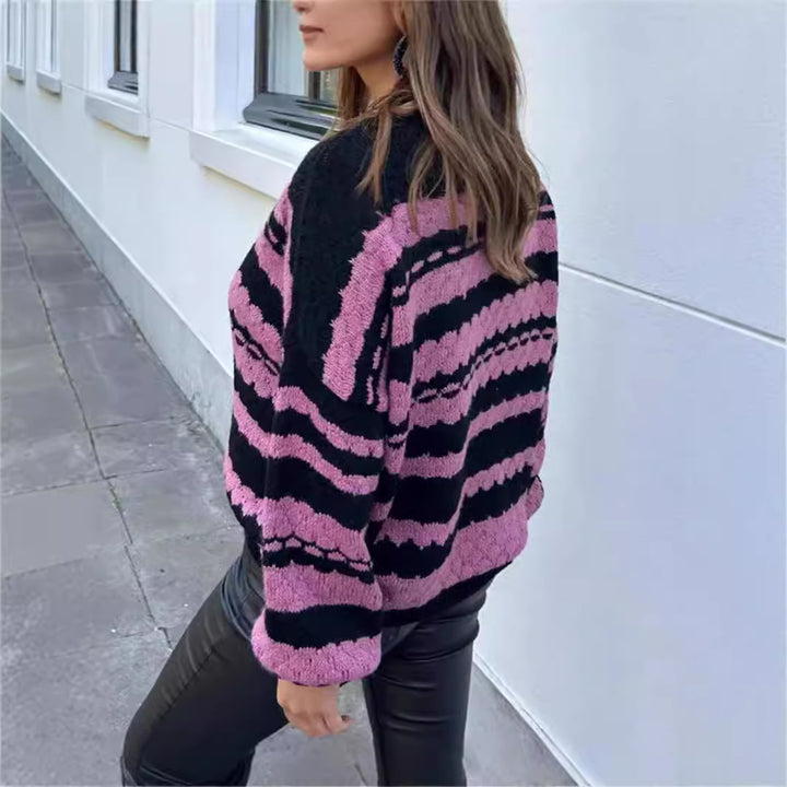 Damer bekväm stickad tröja med modernt flätmönster och grafiska accenter Eva Jonsson-Eva Jonsson