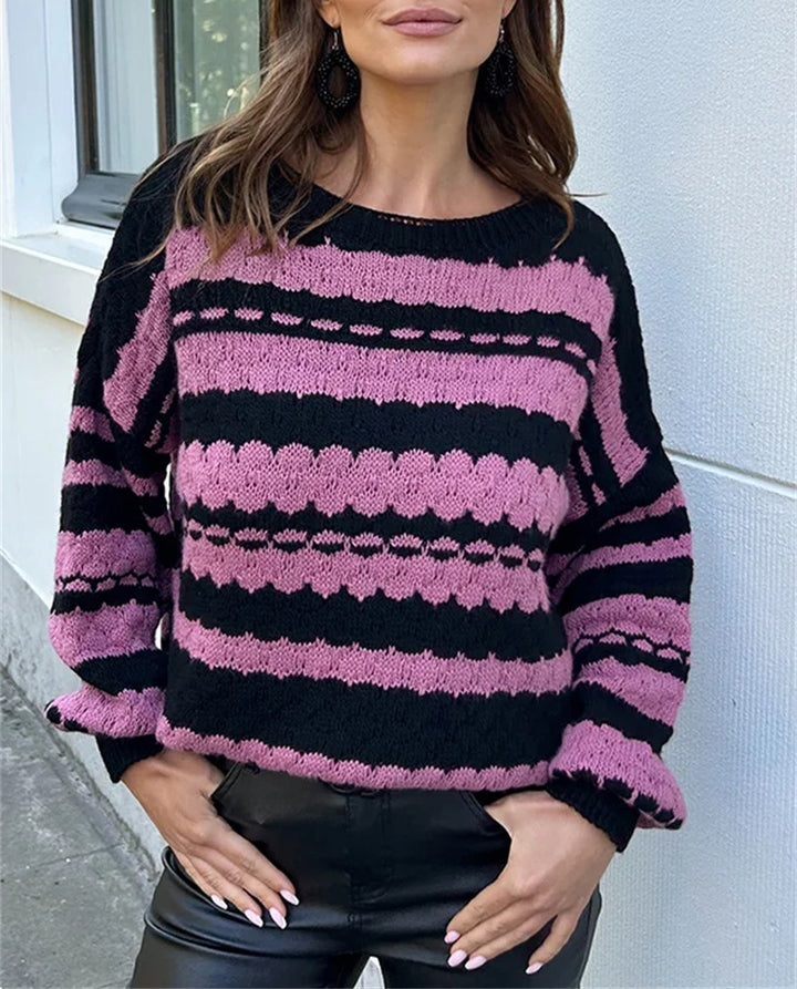 Damer bekväm stickad tröja med modernt flätmönster och grafiska accenter Eva Jonsson-Eva Jonsson