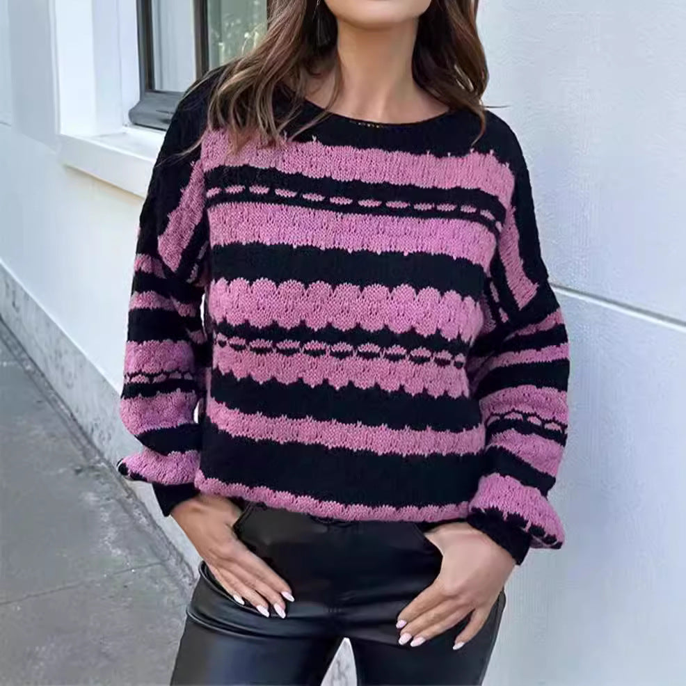 Damer bekväm stickad tröja med modernt flätmönster och grafiska accenter Eva Jonsson-Eva Jonsson
