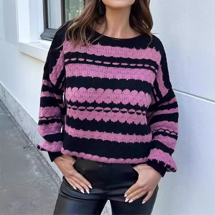 Damer bekväm stickad tröja med modernt flätmönster och grafiska accenter Eva Jonsson-Eva Jonsson