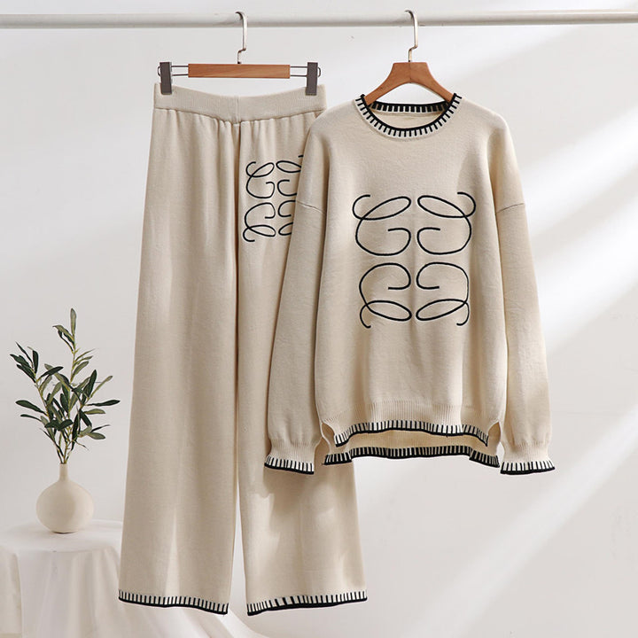 Damer bekväm sweatset med grafisk design och eleganta kontrastdetaljer Mirla-Eva Jonsson