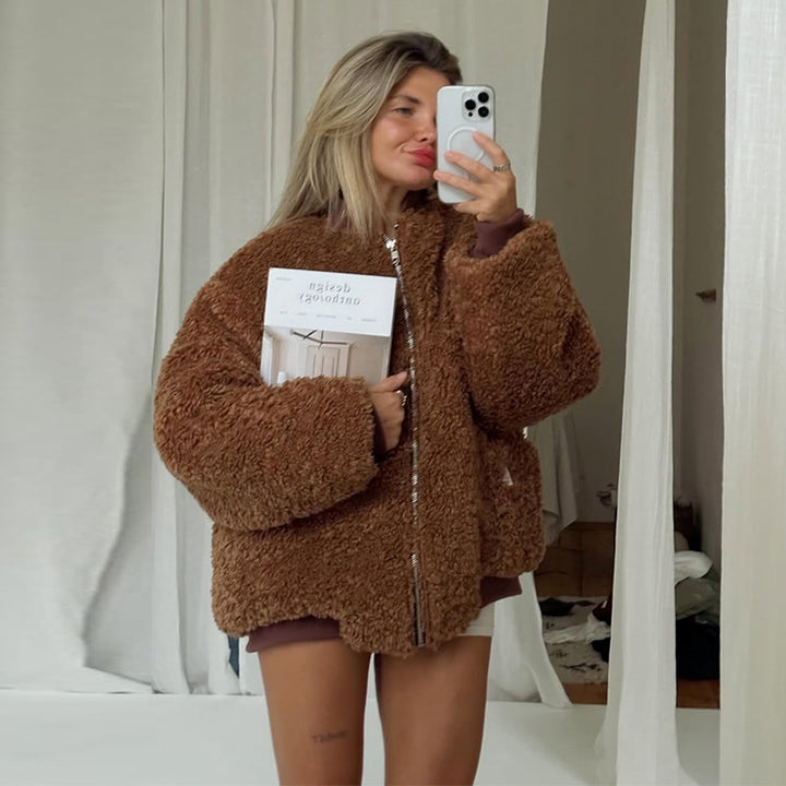 Damer bekväm teddyjacka med hög krage Mirla-Eva Jonsson