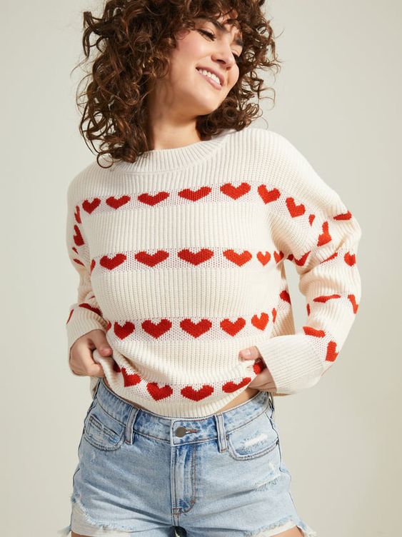 Damer bekväm tröja med hjärmönster Mirla-Eva Jonsson