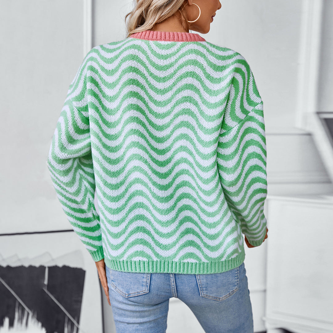 Damer bekväm tröja med moderna vågmönster och minimalistisk passform Mirla-Eva Jonsson