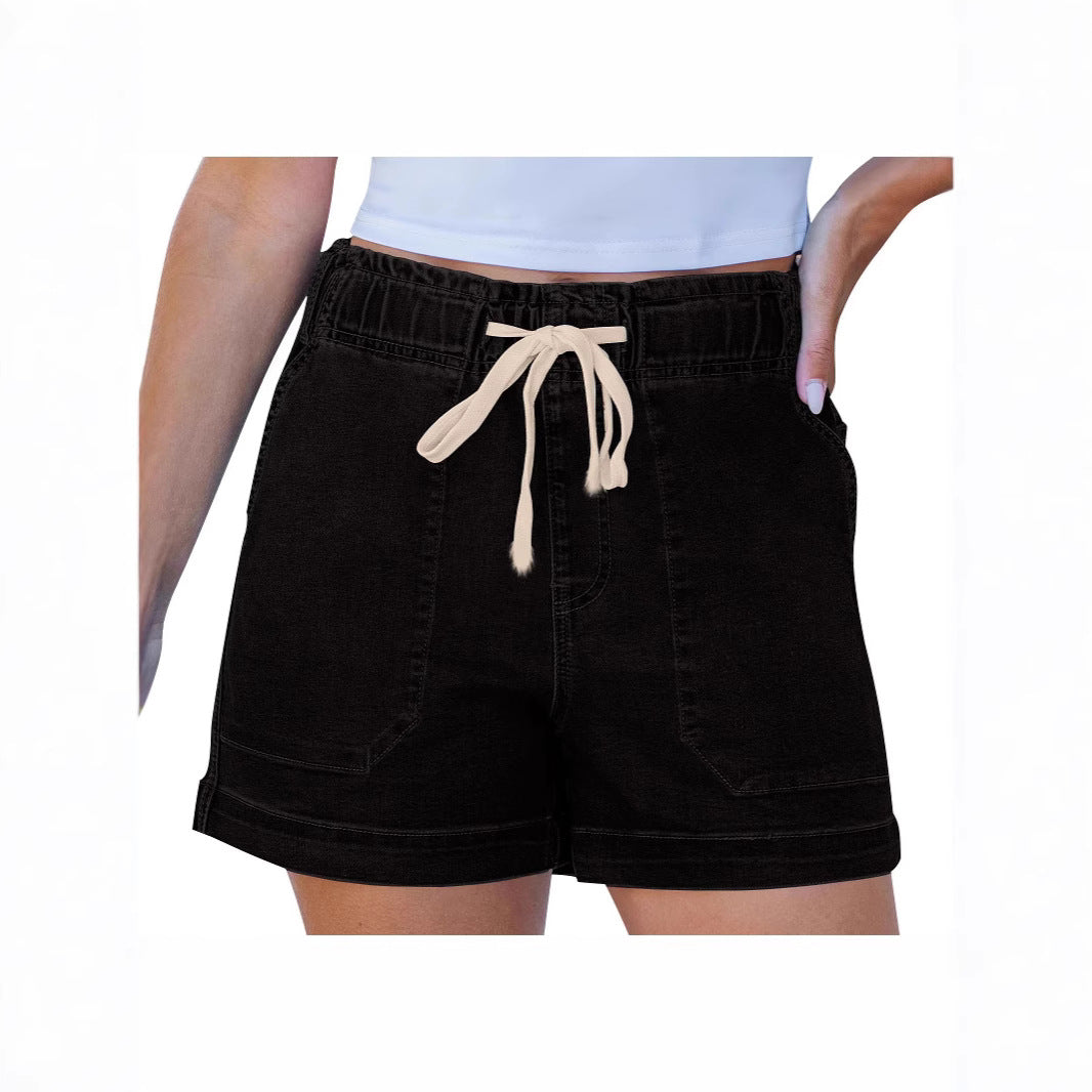 Damer bekväma denimshorts med gummiband och praktiska fickor Mirla-Eva Jonsson