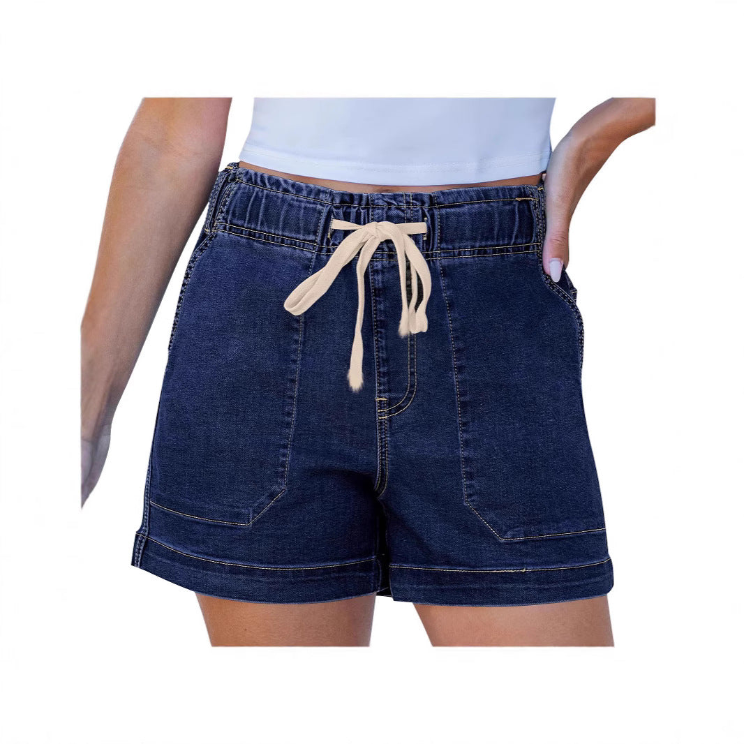 Damer bekväma denimshorts med gummiband och praktiska fickor Mirla-Eva Jonsson