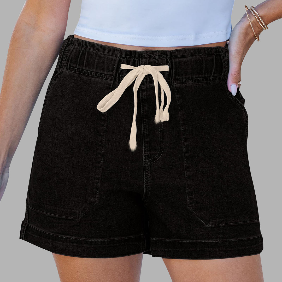 Damer bekväma denimshorts med gummiband och praktiska fickor Mirla-Eva Jonsson