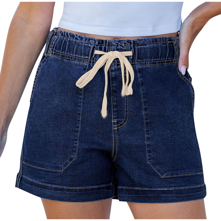 Damer bekväma denimshorts med gummiband och praktiska fickor Mirla-Eva Jonsson