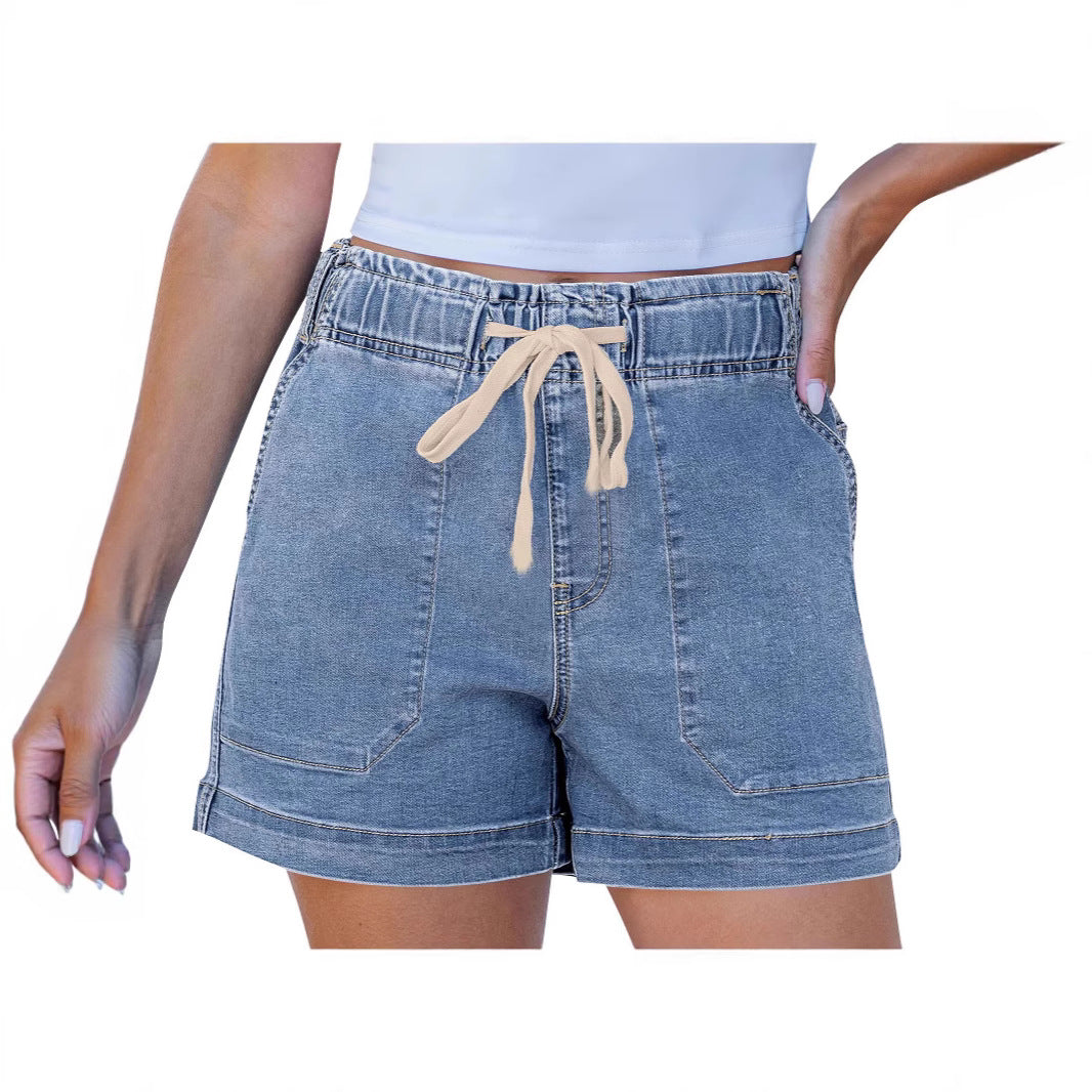 Damer bekväma denimshorts med gummiband och praktiska fickor Mirla-Eva Jonsson