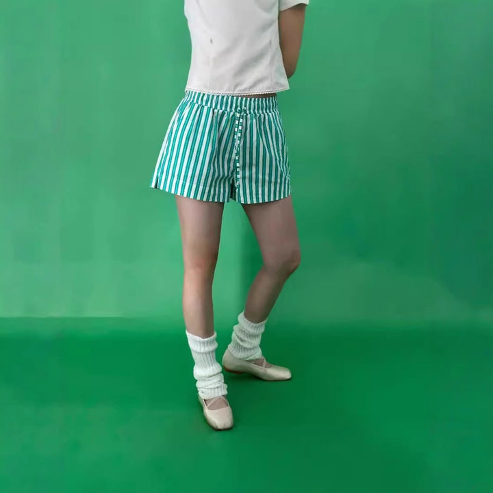 Damer bekväma fritidsshorts med färgglad randig mönster och elastisk midja Mirla-Eva Jonsson