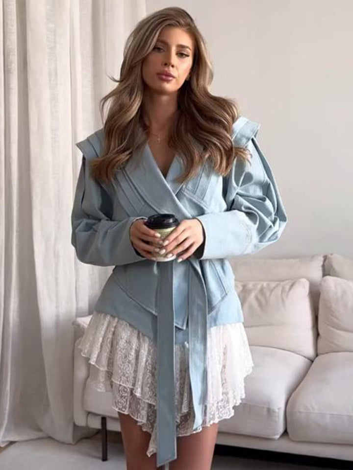 Damer blazer med voluminösa ärmar och elegant knytbälte Mirla-Eva Jonsson